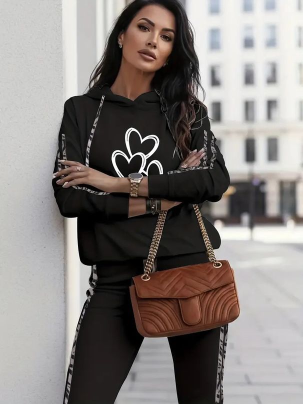 Women's European American Style Casual Vacation Two Piece Set Autumn Winter Printed Long Sleeve Shirt And Trousers_ecoleips.com