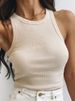 Ribbed Tank Top Women White 2024 Summer Casual Fitness Short Vest Candy Colors Knitted Off Shoulder Sexy Crop Top Women_ecoleips.com
