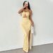 Voya Women's Spring And Summer Independent Station Suspender High Slit Daisy Print Slim And Gentle Dress_ecoleips.com