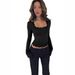 Sexy Long Sleeve Ribbed Lace Trim Blouse - U-Neck Bodycon Top With Bell Sleeves For Women Fashion Trends_ecoleips.com
