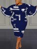 Elegant plus Size Bell Sleeve Dress Printed Slim Fit Wide Sleeve Women's Fashion for Spring And Autumn_ecoleips.com