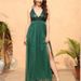 Spaghetti Strap Deep V Backless Sequin Mesh Maxi Dress, High Waist Front Split Flowy Tulle Formal Evening Party Gown & Cocktail_ecoleips.com