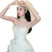Petite French Style Satin Strapless Wedding Dress White Morning Robe Short Dress for Marriage Registration And Engagement_ecoleips.com