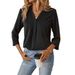 Women's Clothing Shirt Three Quarter Sleeve Loose Fit Effortless V-Neck Blouse | Stretch Seven-Sleeve Top – Slimming & Versatile Layering Essential_ecoleips.com