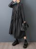 Oversized Black Vintage Pleated Shirt Dresses For Women New Long Sleeve Loose Casual Dress Elegant Clothing Spring Autumn 2025_ecoleips.com