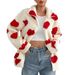 Women's Plush Heart-Print Zip-Up Hoodie – Cozy Oversized Fleece Jacket For Fall & Winter (Red, Khaki, Black, Rose Pink)_ecoleips.com