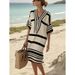 Women's Breathable Striped Maxi Dress V-Neck Beach Cover-Up Side Slits S-5XL_ecoleips.com