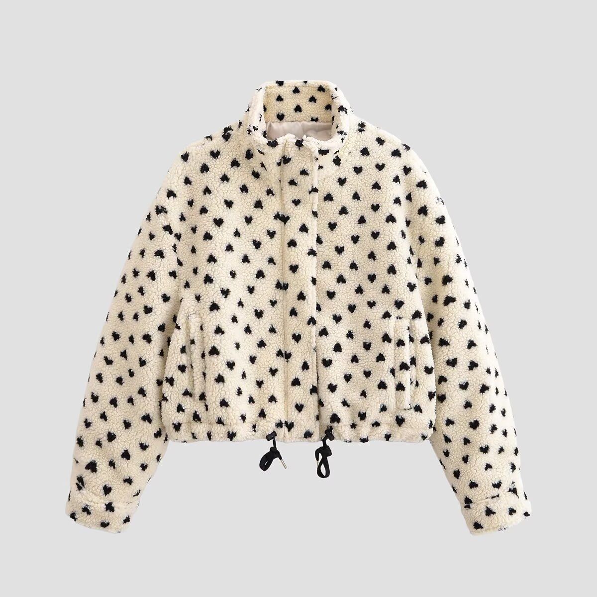 Women’s Polka Dot Fleece Jacket – Trendy Cropped & Relaxed Fit For Casual Chic_ecoleips.com