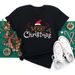 Merry Christmas Tree Santa Claus Plus Size Casual White T-Shirt With Simple Lettering Short Sleeve For Women_ecoleips.com