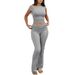 Women's Off Shoulder Short Sleeve T-Shirt And High Waist Yoga Set Casual Comfort Stretchy Lounge Wear_ecoleips.com