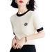 Women's Ice Silk Short Sleeve T-Shirt Fashionable Knitted Top For Spring Autumn Summer New Style_ecoleips.com