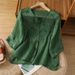 Women's Chinese Style V-Neck Shirt Heavy Embroidery Cotton Linen Single-Breasted Summer Top Five-Quarter Sleeve 2026 New Style_ecoleips.com