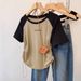 Color Blocked Raglan Short Sleeve T-Shirt Style Drawstring Top Unique Irregular Design For Curvy Women Plus Size Summer Bestseller_ecoleips.com