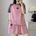 Women's Summer Casual 2-Piece Set - Cotton Short Sleeve Top & Contrast Color Shorts (Loose Fit, Large Size, Sporty Style)_ecoleips.com