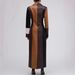 2024 New European And American Cross-Border Patchwork Elegant Retro Fashion Autumn-Winter V-Neck Women's Long Leather_ecoleips.com