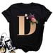 European And American Cross-border Foreign Trade Women's Floral Letter Print Round-neck Short-sleeve T-shirt Top_ecoleips.com