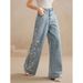 "Plus Size Women's Embroidered Stretch Denim Jeans - Comfortable Straight Leg Washed Jeans With Floral Detailing"_ecoleips.com