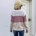 Women's Color-Block V-Neck Knit Sweater, Loose Fit Long Sleeve Pullover, Trendy Contrast Stitching Casual Top (Pink, S/M/L/Xl/Xxl)_ecoleips.com