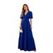 Women's Elegant Solid Color Short Sleeve High Waist Maxi Dress – Paneled Casual Summer Gown 2026_ecoleips.com