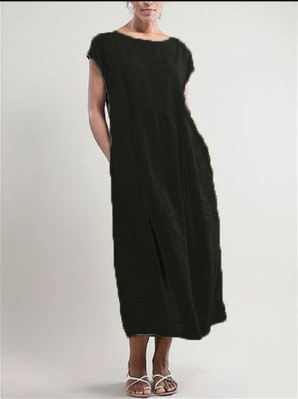 Solid Color Sleeveless Loose Pocket Dress_ecoleips.com