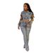 Women's Clothing Fashion Printed Color Matching Denim Jacket Jeans Two Piece Suit_ecoleips.com
