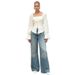 Voya Women's New Style French Square Neck Bubble Sleeves, Waist Cinched Long Sleeves, Lantern Sleeves, Temperament Commuting Versatile Top For Women_ecoleips.com