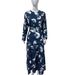 Women's Clothing Blue Long Sleeved Round Neck Dress New Temperament Waist Tie Slim Big Swing Printed Mid Length Skirt_ecoleips.com