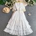 Elegant French Style Slim Fitting V Neck Dress Rhinestone Embellished Elastic Waist Cake Skirt Flattering Women's Dress_ecoleips.com