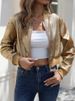 K Women's Long Sleeved Zipper Gold Foil Casual Jacket_ecoleips.com