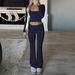 Women's Ribbed Knit Tracksuit Set Long Sleeve Square Neck Top And Jogger Pants Casual Loungewear Outfit_ecoleips.com
