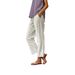 Women's Loose Straight Striped Trousers Cotton Linen Elastic Waist Pocket Design New_ecoleips.com