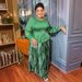 Plus Size Print Dress With Embroidery & Beading – Elegant Office Two-Piece Set, Flowy A-Line Skirt (L-3XL, Yellow/Green)_ecoleips.com