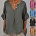Women’s Clothing Spring New Women's Casual Loose Fashion Mid Sleeve Cotton And Linen Solid Color Door Tube V Neck Button Shirt_ecoleips.com