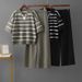 Women's Striped Polo Collar Knitted Suit Two Piece Set European American Style Casual Loose Wide Leg Pants Summer Outfit_ecoleips.com