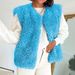 Women's Long Plush Sleeveless Vest - Soft Fleece Winter Cardigan For Casual & Office Wear (Dark Grey, Blue, Black)_ecoleips.com