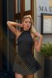 2024 New Elegant Fashion Polka Dot Print Sexy Backless Halter Neck Waist Cinched Women Casual Party Evening Summer Dress_ecoleips.com