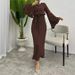 Women's Clothing Muslim Solid Color Temperament Pleated Straight Long Fashionable And Elegant Dress_ecoleips.com