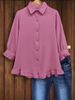 Women's Pleated Textured Shirt Ruffled Hem Button Cuffs Three Quarter Sleeves Large Stock Available Export Style_ecoleips.com