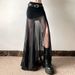 Verve 2025 Summer New Women's Fashion Sexy Black Mesh Transparent Slit Long Midi Skirt_ecoleips.com