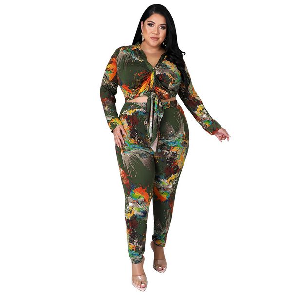 Women's Fall Print Long Sleeve Tops With Pants Set, Tie-Dye Style Casual Two-Piece Outfit, Plus Size Chic Loungewear_ecoleips.com