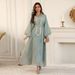 Elegant Jalabiya Dress With Belt – Modest Muslim Long Sleeve Maxi Dress For Banquets & Home Wear – Flowing Abaya With Lantern Sleeves_ecoleips.com