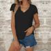Women's American Style Lace T-Shirt Loose Fit Solid Color V Neck Short Sleeve Top For Spring Summer_ecoleips.com