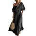 Summer Women's Off-the-Shoulder Dress Solid Color Loose Fitting High-End Retro Style_ecoleips.com