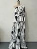 Women's Summer New U Neck Printed Long Sleeved Trumpet Sleeves Fashionable Slim Dress_ecoleips.com