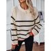 Women's Autumn/Winter Casual Long-Sleeved Knitted Sweater With Contrasting Color Stripes And Hood_ecoleips.com