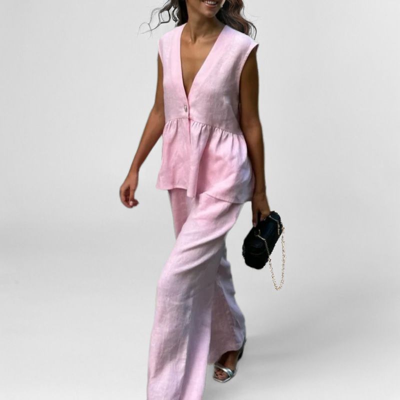 Spring 2026 Women's Elegant Commuter V-Neck Solid Color Pants Suit European American Style Simple Clothing for Business_ecoleips.com