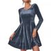 Aria Basics Aria Basics 2025 European And American Cross-Border Trade Autumn Winter New Women's Long Sleeve Round Neck Flared Velvet Knee-Length_ecoleips.com