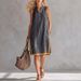 New 2026 Women's V Neck Sleeveless Dress European American Style Cotton Linen Summer Casual Elegant Midi Skirt for Beach Vacation_ecoleips.com
