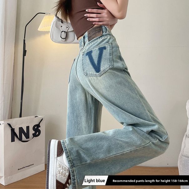 High-waisted Slim Straight-leg Jeans For Women, 2024 Spring-summer New Popular Light-colored Design, Petite Wide-leg_ecoleips.com