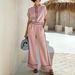 Summer Minimalist Resort Style Short Sleeve Top And Black Trimmed Wide Leg Pants Set Products_ecoleips.com